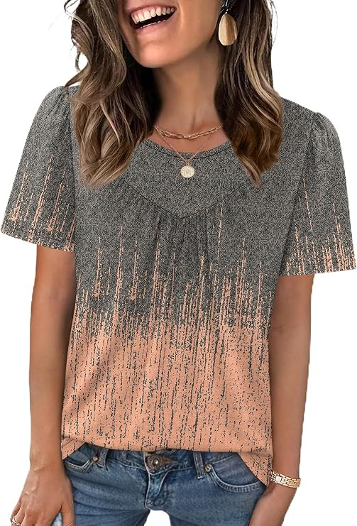 WIHOLL Womens Summer Tops Trendy Short Sleeve T Shirts Pleated Crewneck Tees Blouses Dressy Casua... | Amazon (US)