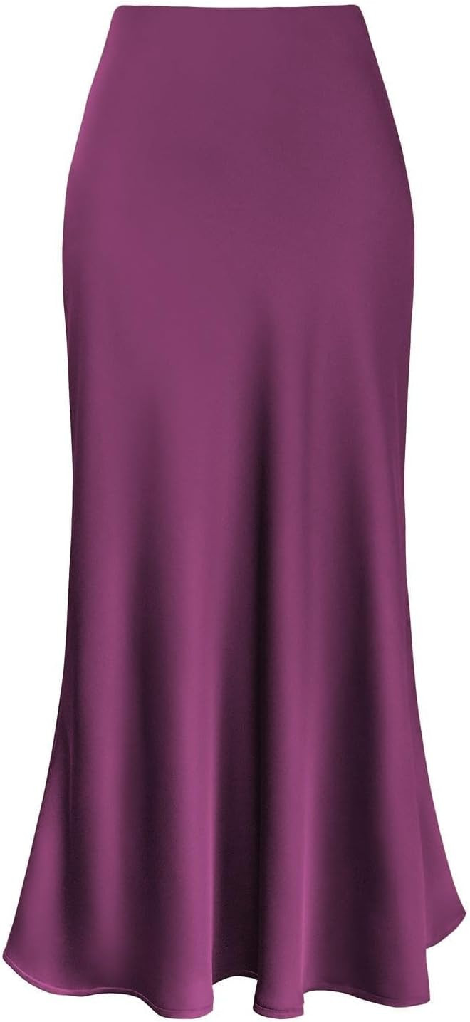 Women's Maxi Skirt High Waist Silky Casual Elastic Satin Midi Skirt A Line Long Skirt | Amazon (US)
