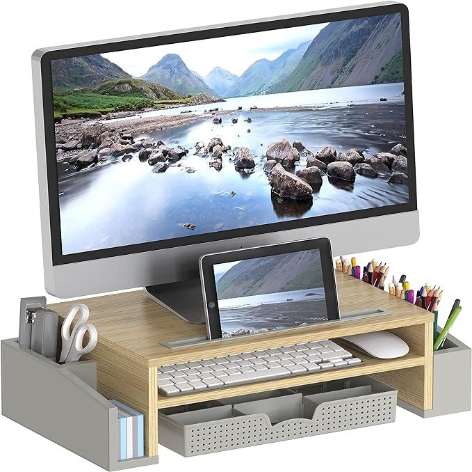 Simple Houseware Desk Monitor Stand Riser with Adjustable Organizer tray | Amazon (US)