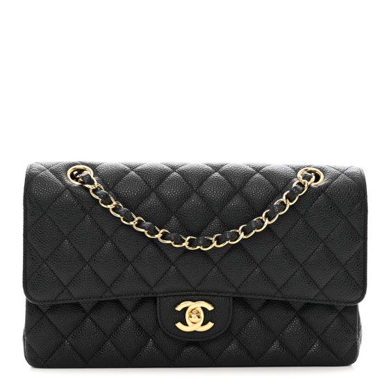 Caviar Quilted Medium Double Flap Black | FASHIONPHILE (US)