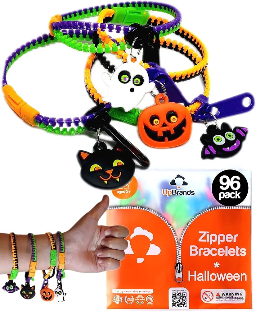 UpBrands 96 Pack Halloween Zipper Bracelets: Non-Candy Treats, Fidget Toys for Stress Relief, Ide... | Amazon (US)