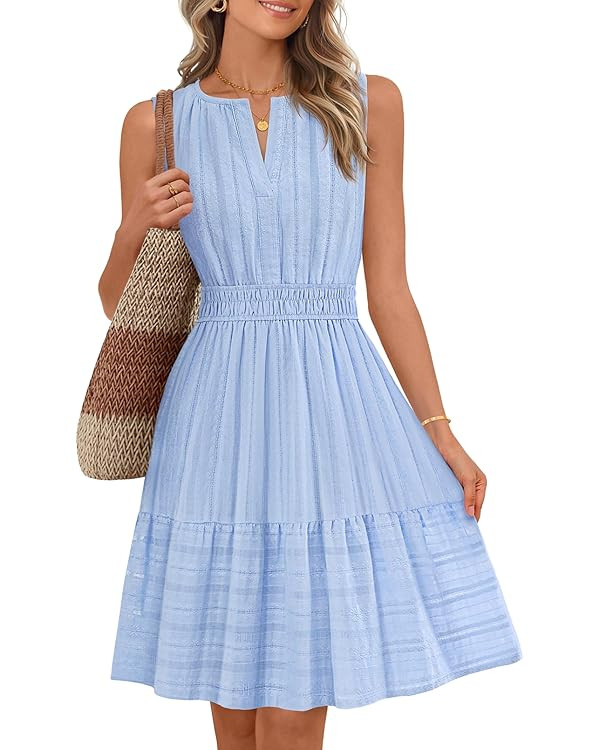 MEROKEETY Women's 2026 Summer Casual Mini Sundress Beach Vacation Sleeveless V Neck Flowy A Line ... | Amazon (US)