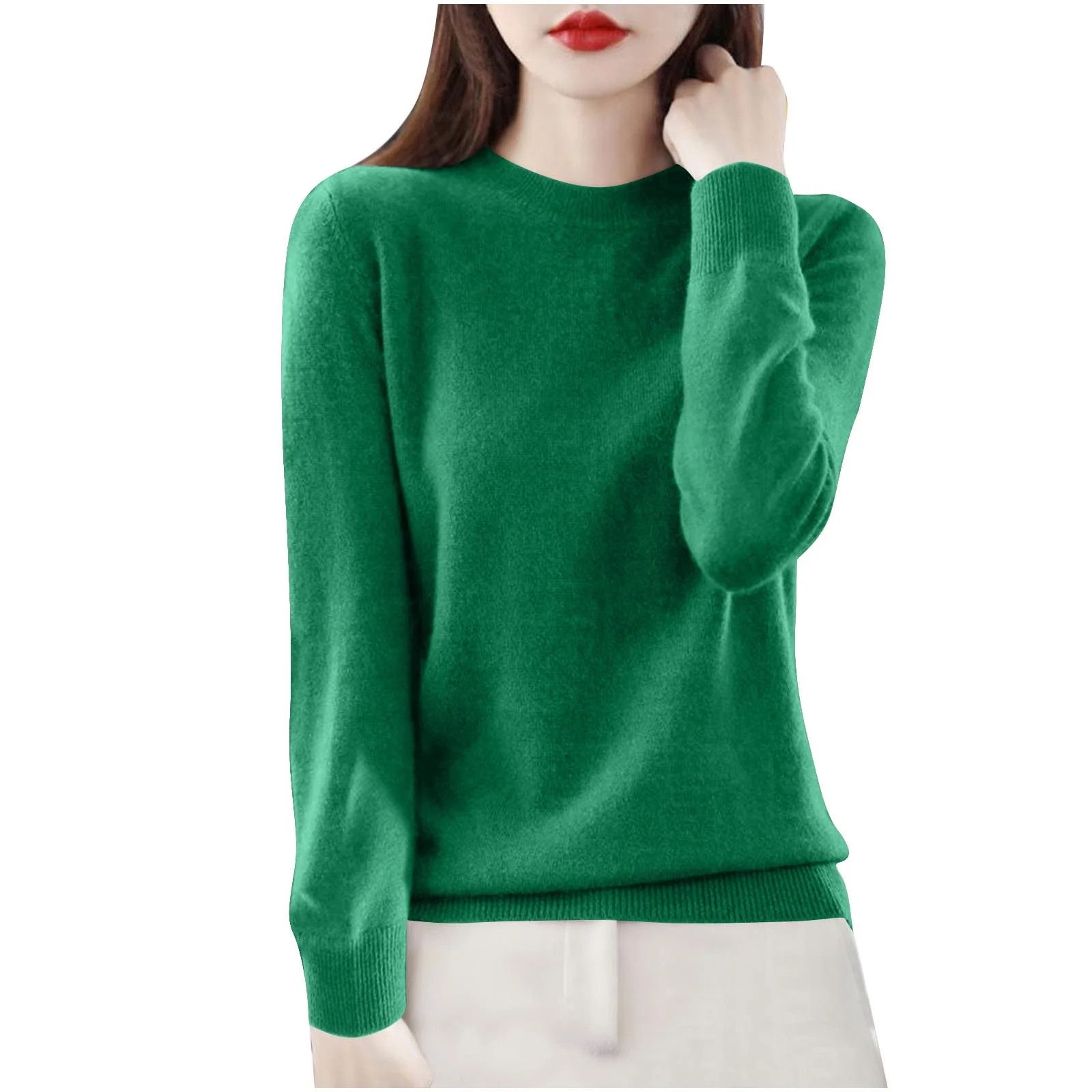 Sweater for Women Long Sleeved Knitted Base Round-Neck Sweater Green XL | Walmart (US)