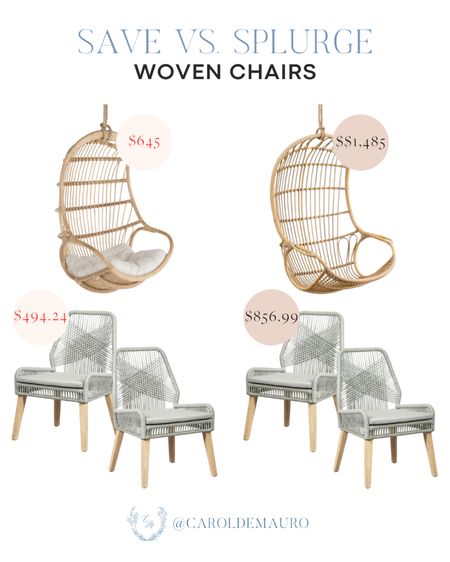 Save vs splurge! Get an affordable alternative to these woven swing chairs and rattan patio chairs!
#springrefresh #lookforless #savevssplurge #patiofurniture

#LTKSeasonal #LTKHome #LTKStyleTip