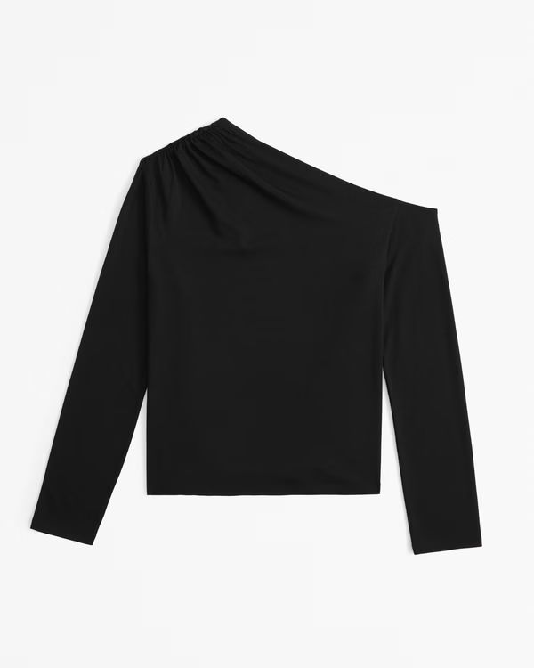 Long-Sleeve Cotton-Modal Asymmetrical Top | Abercrombie & Fitch (US)