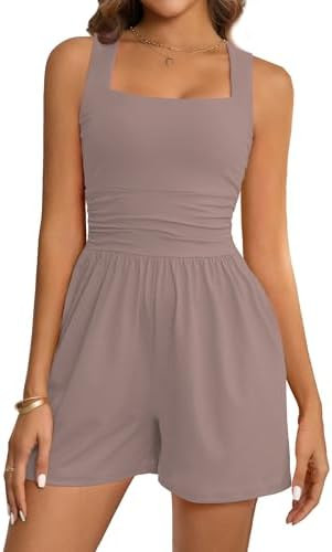 LOOKBOHO Women's Rompers Atheletic Workout Jumpsuit Square Neck Waist Corset Sexy Short Jumpsuits... | Amazon (US)