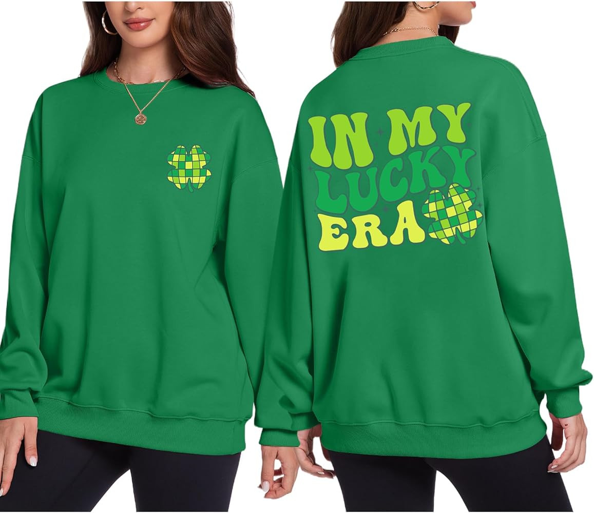 Fkatuzi St Patricks Day Irish Sweatshirt Women In My Era Long Sleeve Shirt Shamrock Clover Graphi... | Amazon (US)