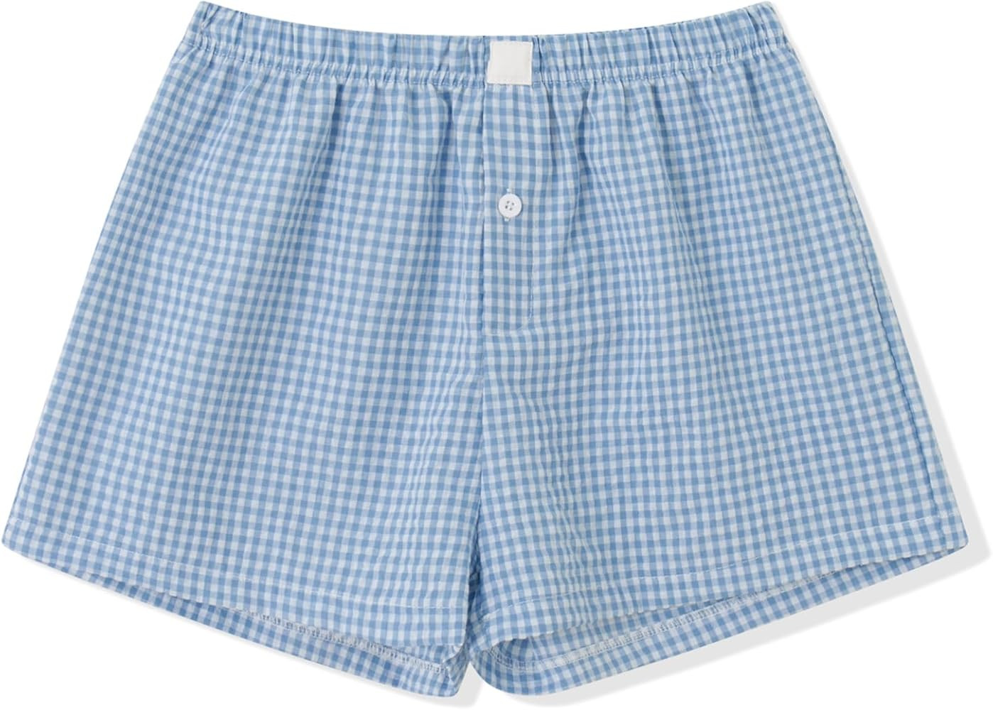 Women Gingham Boxer Shorts Y2k Cute Stripes Plaid Button Elastic Waist Lounge Boxers | Amazon (US)