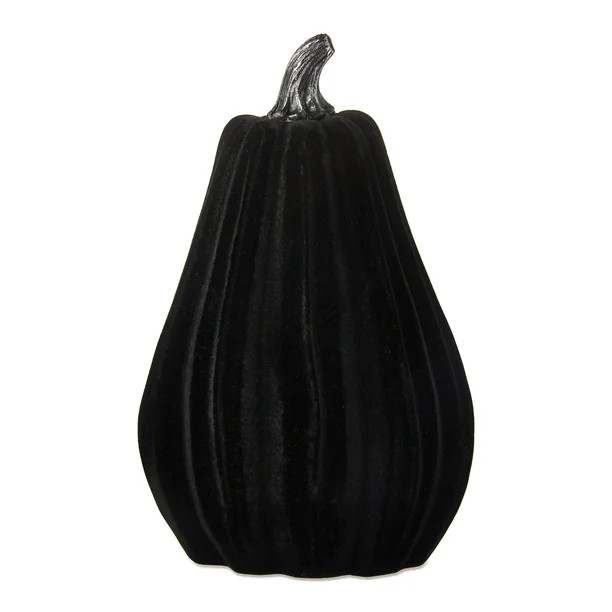 Way to Celebrate Halloween Resin Black Velvet Pumpkin Decoration, 10" | Walmart (US)
