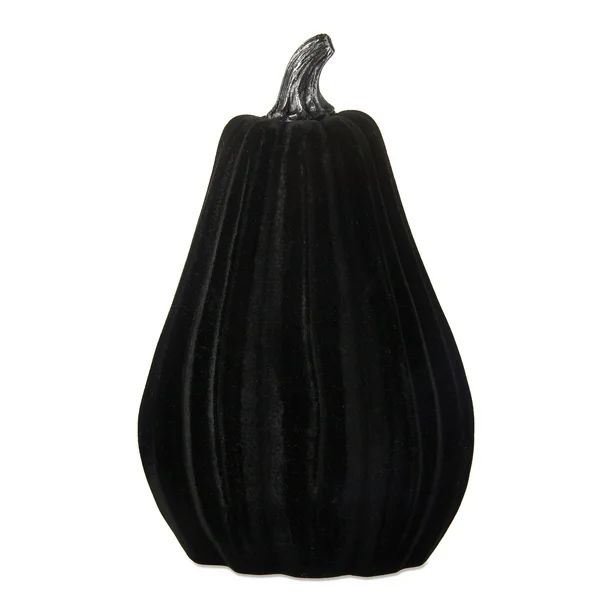 Way to Celebrate Halloween Resin Black Velvet Pumpkin Decoration, 10" | Walmart (US)