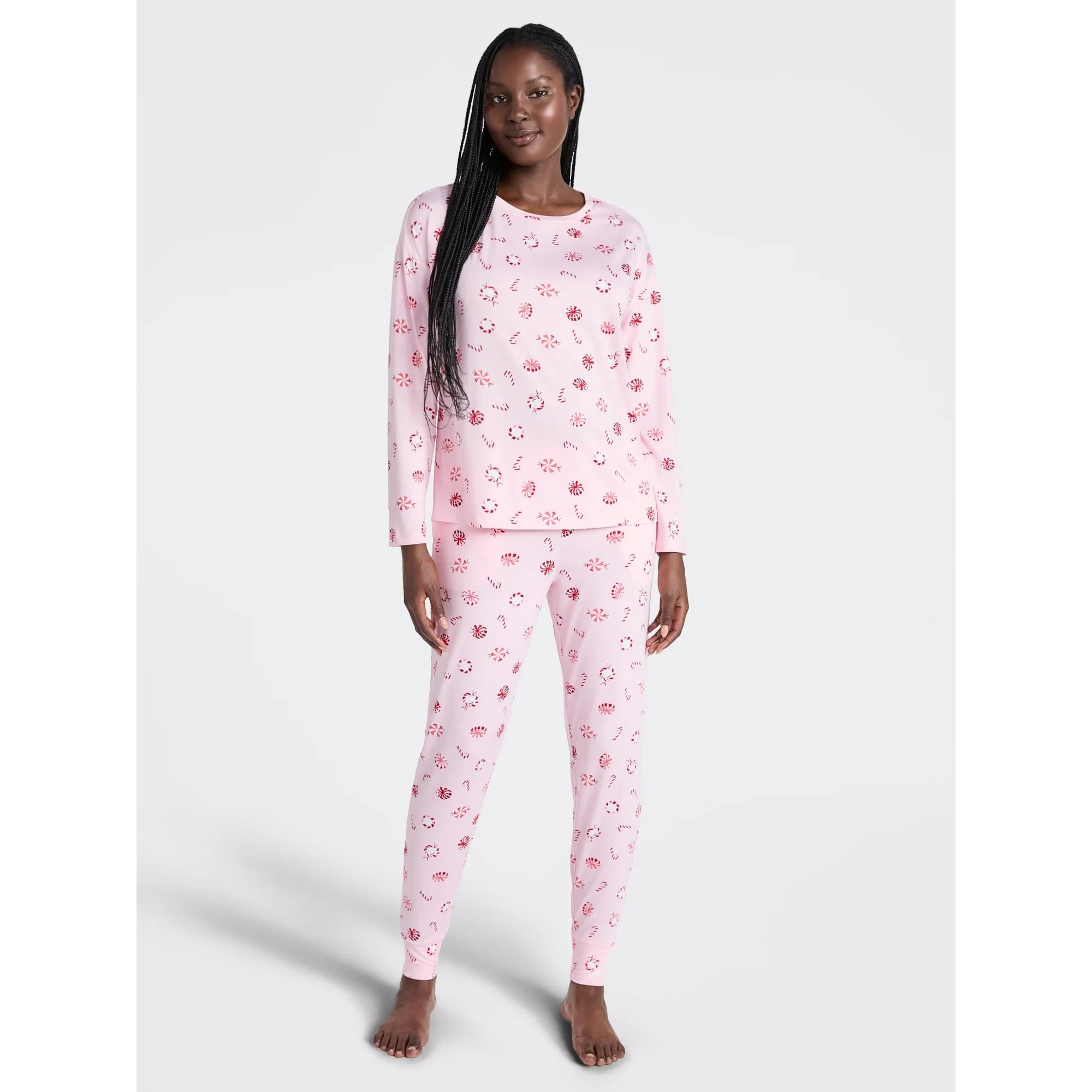 Joyspun Women's Dreamy Soft Collection Long Sleeve Sleep Top and Joggers Pajamas Set, 2-Piece, Si... | Walmart (US)