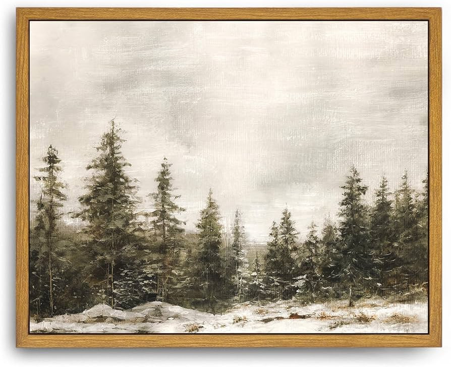 Roslynity Framed Canvas Wall Art Vintage Print Paintings Winter Pine Tree Forest Christmas Rustic... | Amazon (US)