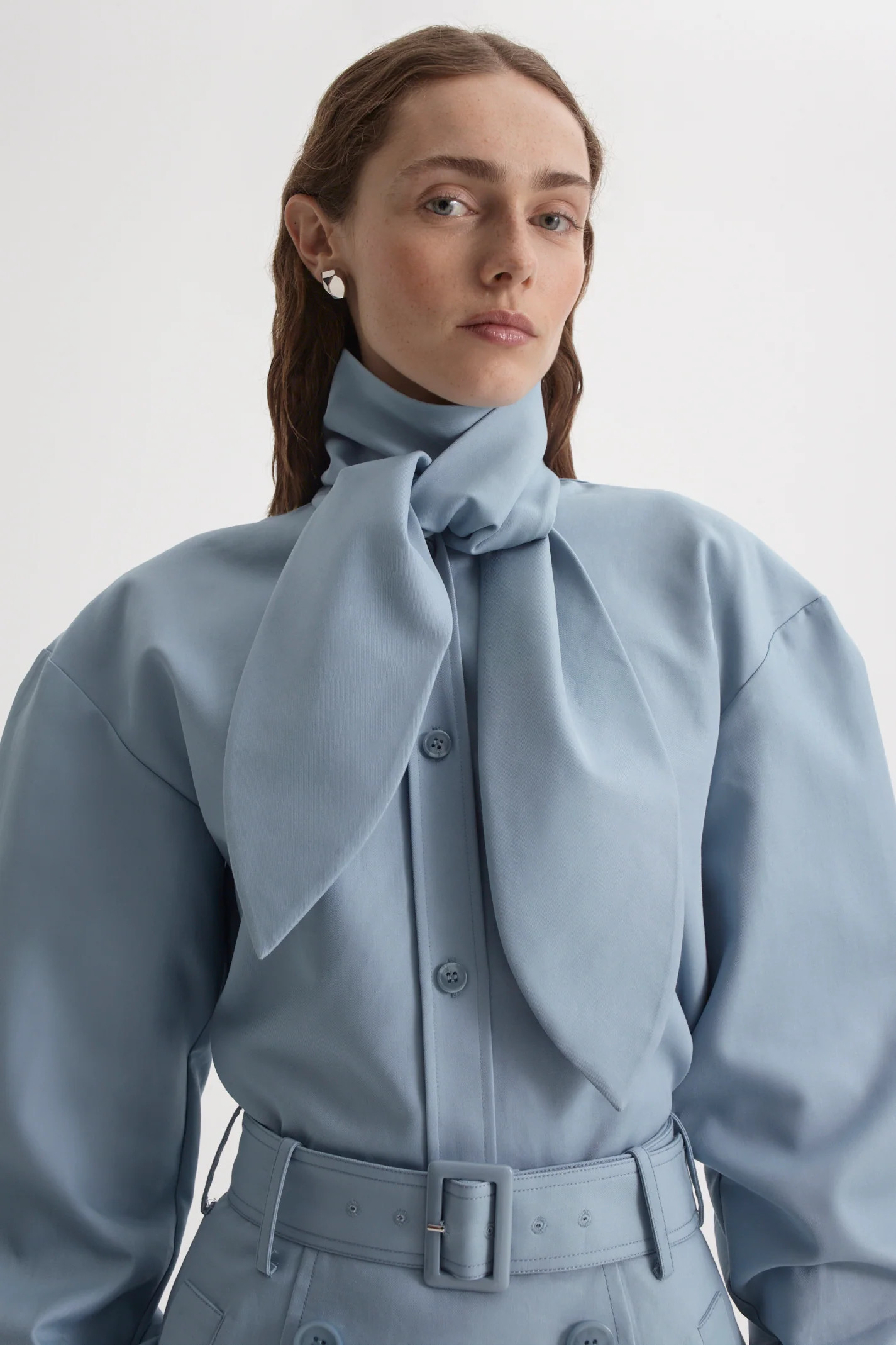DOUBLE COTTON CRAVAT SHIRT - LAPIS BLUE - Scanlan Theodore | Scanlan Theodore AU
