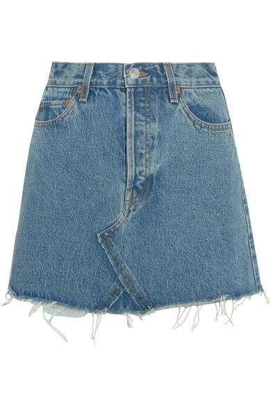 RE/DONE - Originals Distressed Denim Mini Skirt - Mid denim | NET-A-PORTER (US)