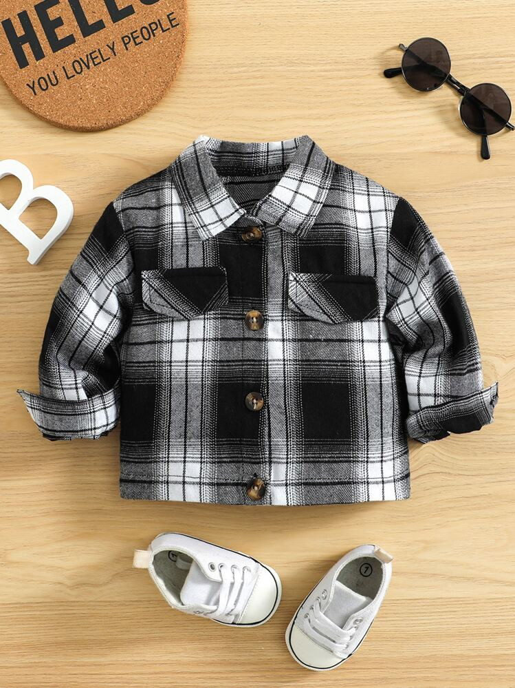 TrendsBaby Boy Plaid Print Flap Detail Coat | SHEIN