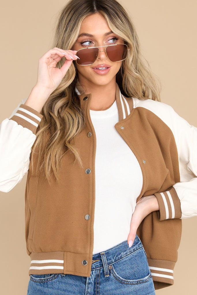 Classic Comeback Tan Jacket | Red Dress 