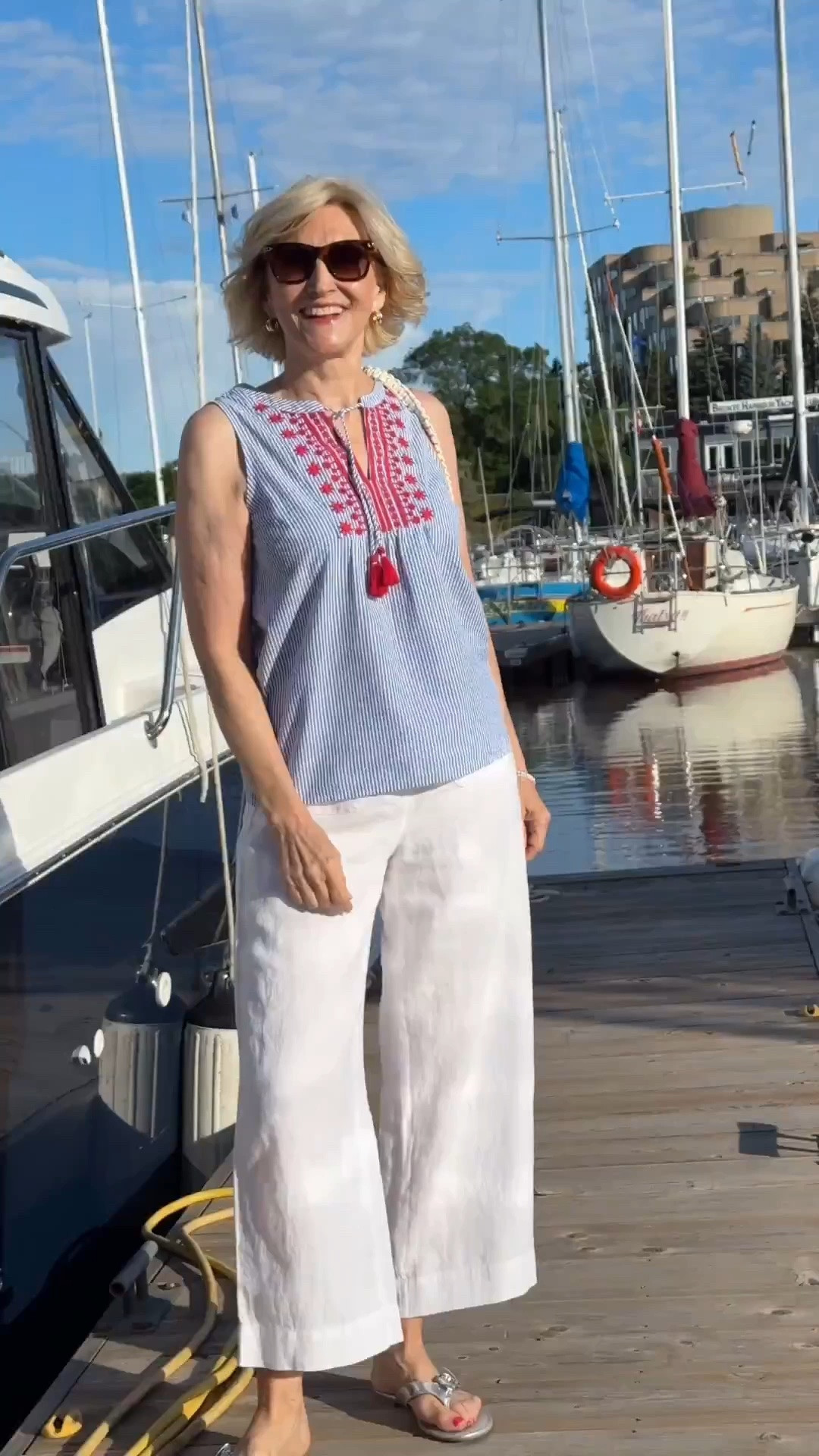 The perfect summer look! Here’s an easy and breezy look to wear the next time you head down to the water or out for the day. I love this seersucker top from Talbots. The pop of red against the blue is nautical and chic.

#LTKOver40 #LTKSeasonal #LTKootd