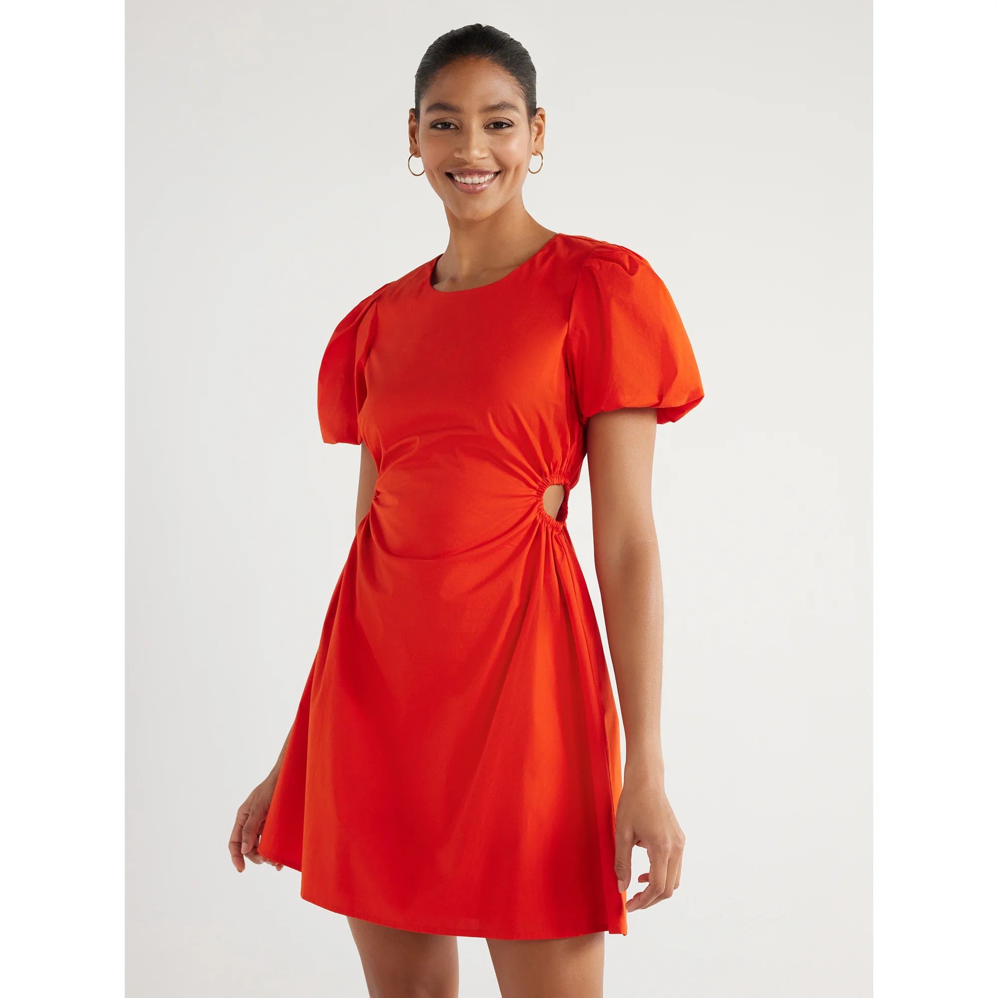 Scoop Women’s Cutout Poplin Dress with Puff Sleeves, Sizes XS-XXL | Walmart (US)