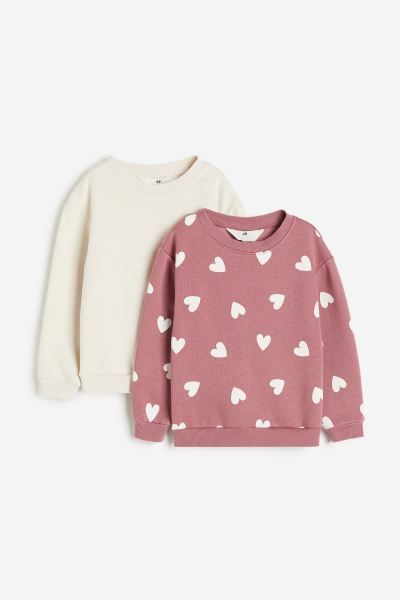 2-pack Sweatshirts - Dusty rose/hearts - Kids | H&M US | H&M (US + CA)