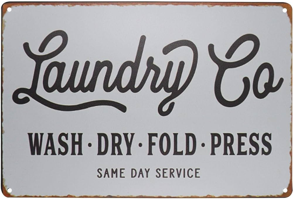 PXIYOU Laundry Co. Wash Dry Fold Press Vintage Metal Distressed Rustic Laundry Room Wall Decor Si... | Amazon (US)