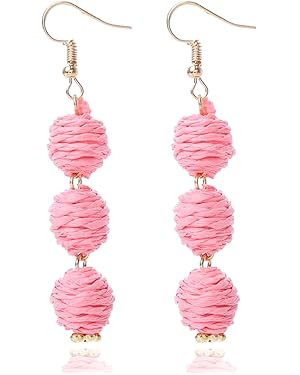 Lightweight Boho Thread Raffia Earrings for Women Handmade Braided Straw Wicker Lantern Ball Earr... | Amazon (US)