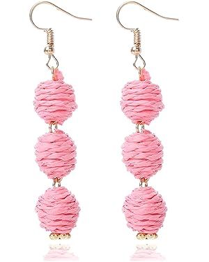 Lightweight Boho Thread Raffia Earrings for Women Handmade Braided Straw Wicker Lantern Ball Earr... | Amazon (US)