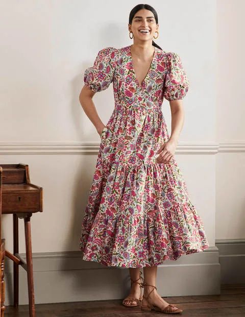 Puff Sleeve Tiered Midi Dress | Boden (US)