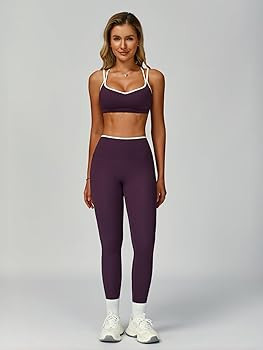 ABOCIW Two Piece Workout Sets for Women Color Block Strappy Sports Bra High Waist Leggings Yoga P... | Amazon (US)
