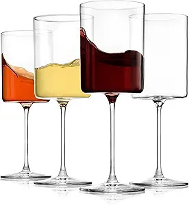 BENETI Square Crystal Wine Glasses Set Of 4 - European-made Handblown 14 oz Gift Packed Glasses -... | Amazon (US)