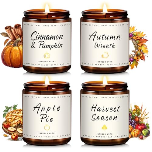 Auelife Fall Candle Set | 4 Pack Scented Candles for Home - Candle Gifts for Women Men, Soy Candles Home Scented | Autumn Fragrance of - Apple Pie/Cinnamon/Harvest/Wreath | Amazon (US)