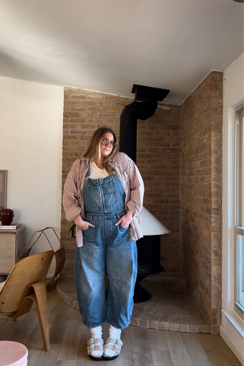 free people barrel overalls on a midsize body 