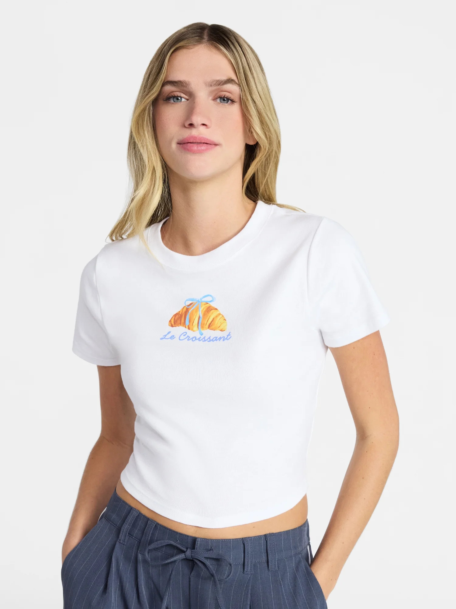 No Boundaries Cotton Crewneck Cropped Tee, Women's XXS-XXL | Walmart (US)