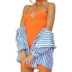 Sunwittafy Women's Fashion Ripple Printing Dress Sexy Summer Spaghetti Strap Backless Suspender M... | Amazon (US)