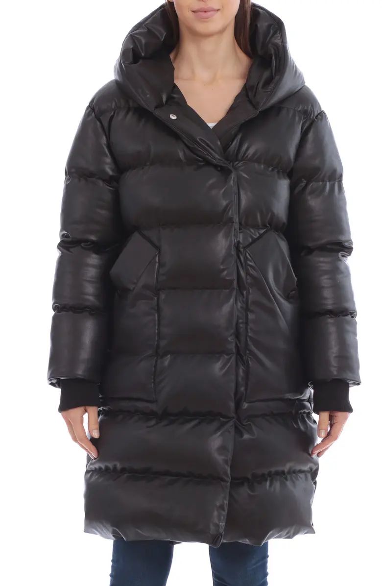 Faux Leather Hooded Puffer Coat | Nordstrom Canada