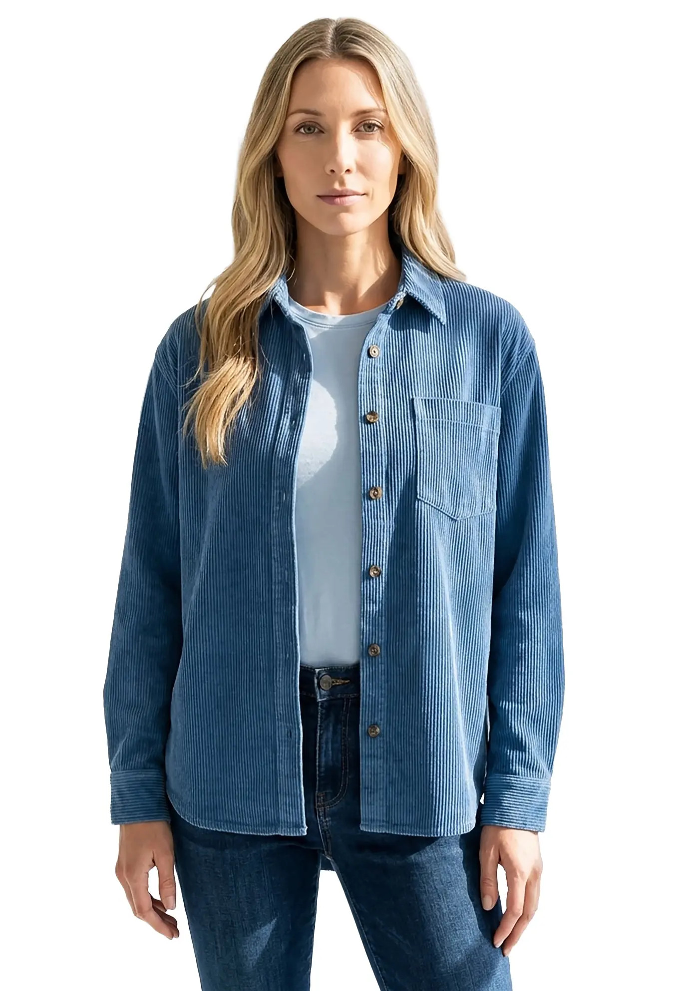 Roaman's Corduroy Button Front Shirt in Evening Blue at Nordstrom, Size 24 | Nordstrom