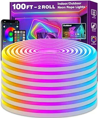 100Ft Led Neon Rope Lights,Control with App/Remote,Flexible Led Rope Lights,Multiple Modes,IP65 O... | Amazon (US)