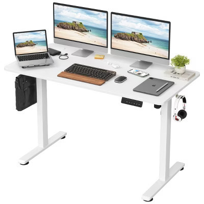 GlasFlength Desks Standing Desk Adjustable Height Sit Stand Desk with Splice Board Headphone Hooks for Home Office, White, 48.43"*24"*45" | Target