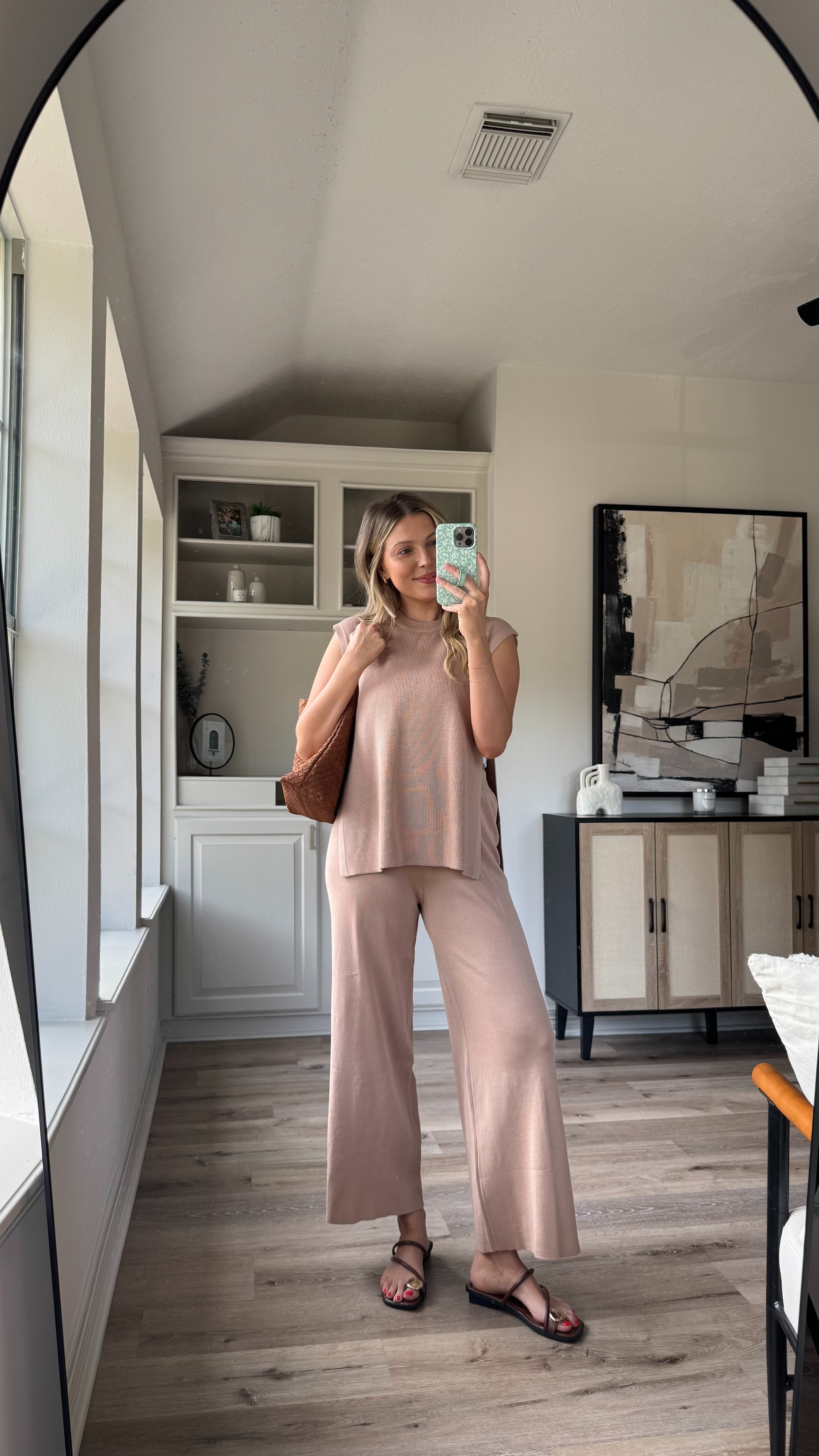 Casual Spring Lounge Set Outfit | This set went so viral when I shared it in white so I had to grab another color. It's perfect for nursing too. Wearing size M in the set and sports bra tank. Sandals fit tts.  

 

#LTKStyleTip