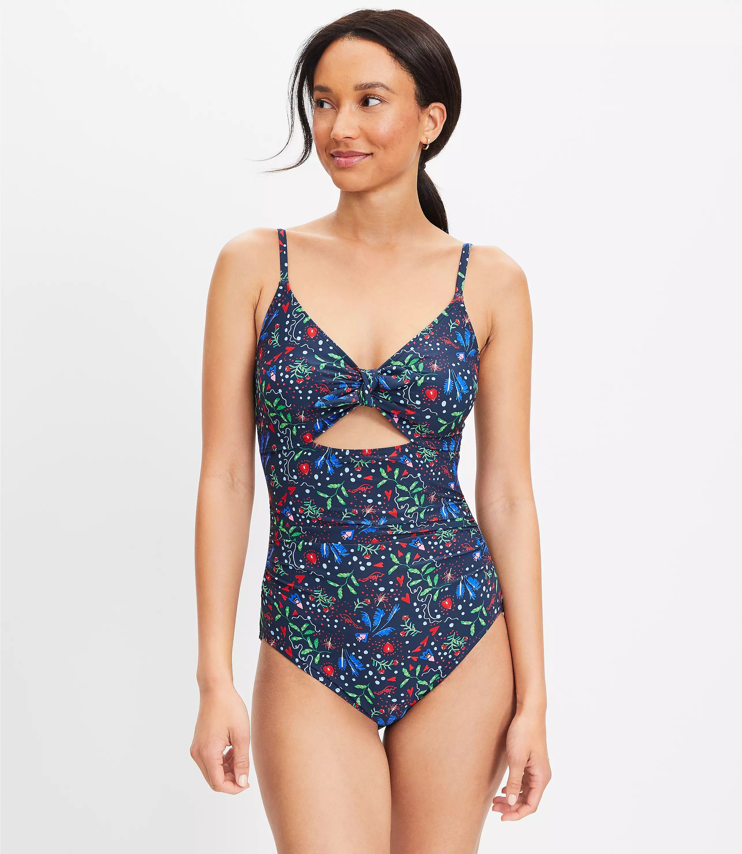 LOFT Beach Tropical Front Tie Keyhole One Piece Swimsuit | LOFT