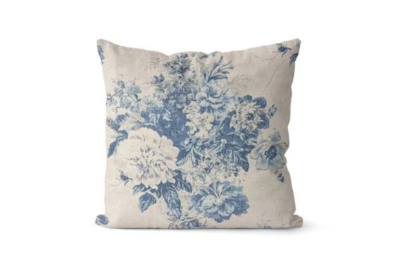 Shabby Chic Pillow Cover - Blue Floral Accent Pillow Cover - Blue and Grey White Pillow Cover - A... | Etsy (US)