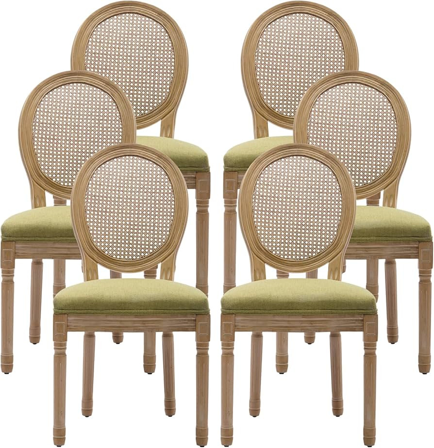 Olive Green French Country Dining Chairs Set of 6, Round Rattan Back | Amazon (US)