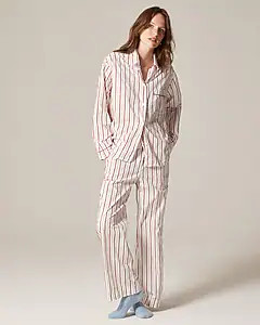 Cotton poplin long-sleeve pajama pant set in peppermint stripe | J. Crew US