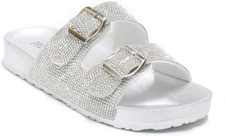Womens Glitter Double Buckle Adjustable Comfort Slip On Slides Sandals Espen | Amazon (US)