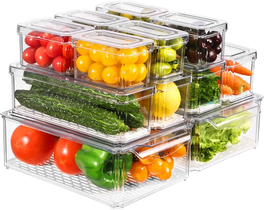 Moretoes 12pcs Fridge Organizer with Lids, Clear Stackable Refrigerator Organizer Bins with 6 Lin... | Amazon (US)
