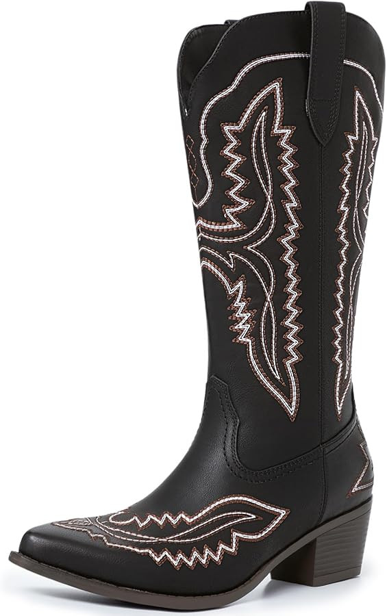 Athlefit Cowboy Boots for Women Western Cowgirl Square Toe boots Embroidery Chunky Heel Mid-Calf ... | Amazon (US)