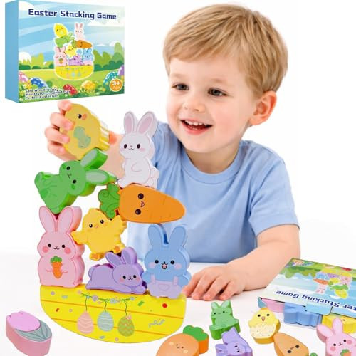 Sean's Choice Easter Toys for Kids 3-5, Wooden Stacking Montessori Toys for 3 4 5 6 7 8 Year Old Boys Girls Balance Kids Games for Easter Basket Stuffers | Amazon (US)