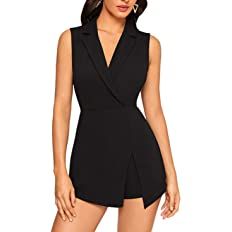 SheIn Women's Notch Collar Sleeveless Blazer Jumpsuit Wrap Solid Short Skort Romper | Amazon (US)