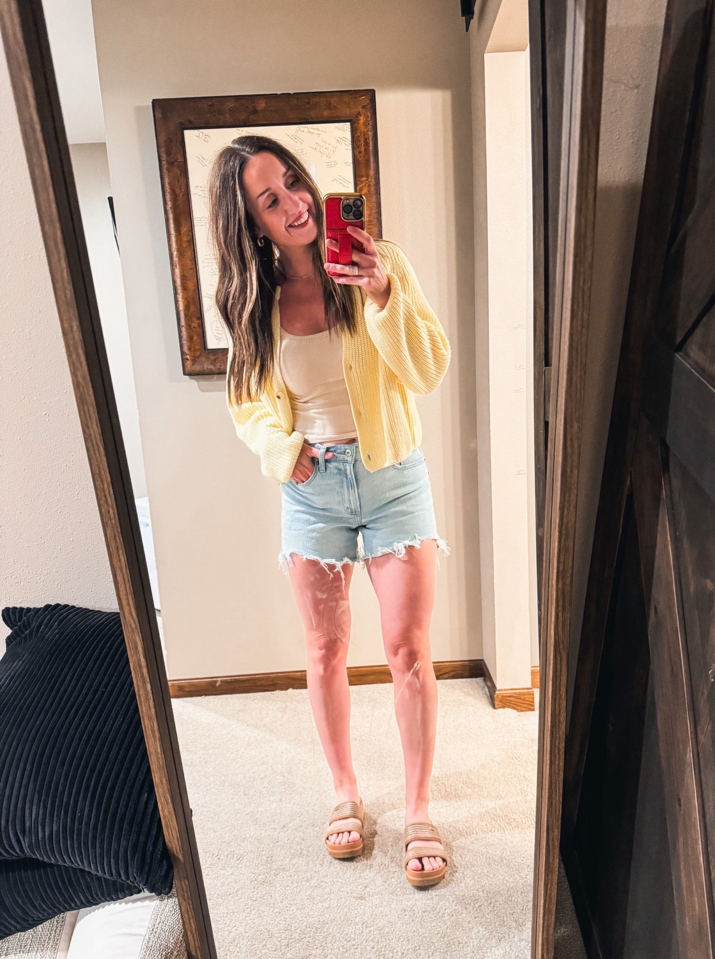 Cute and cozy is my jam. Wearing a 27 in the shorts, smalls in both tops.