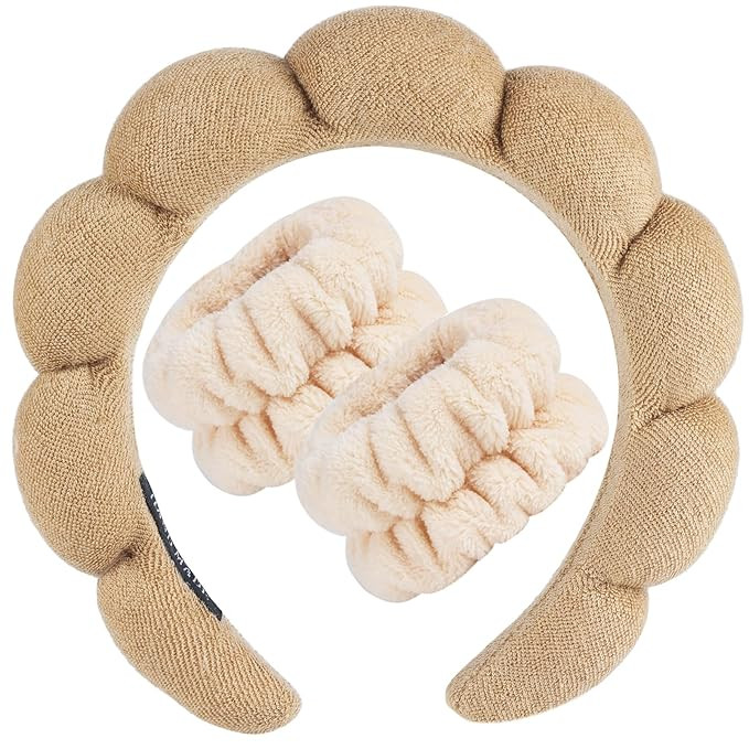 Zkptops Spa Headband for Washing Face Wristband Set Sponge Makeup Skincare Terry Cloth Bubble Sof... | Amazon (US)
