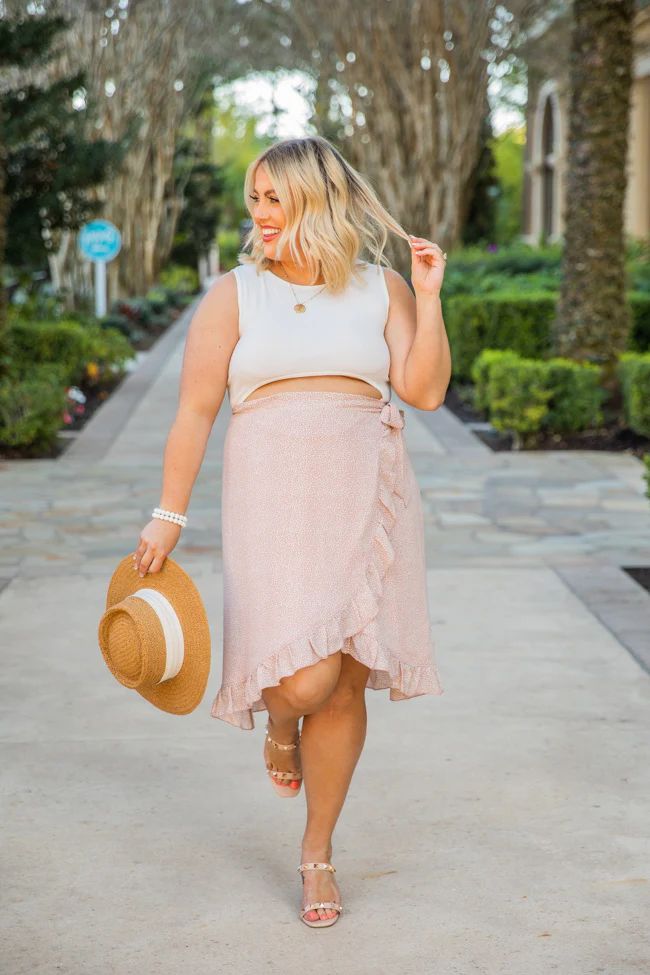 Celebrate Tonight Mauve Spotted Wrap Midi Skirt | The Pink Lily Boutique